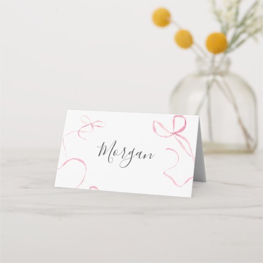 Pink bow Birthday Invitation, Preppy Girl Birthday Plaatskaartje (Voorkant)