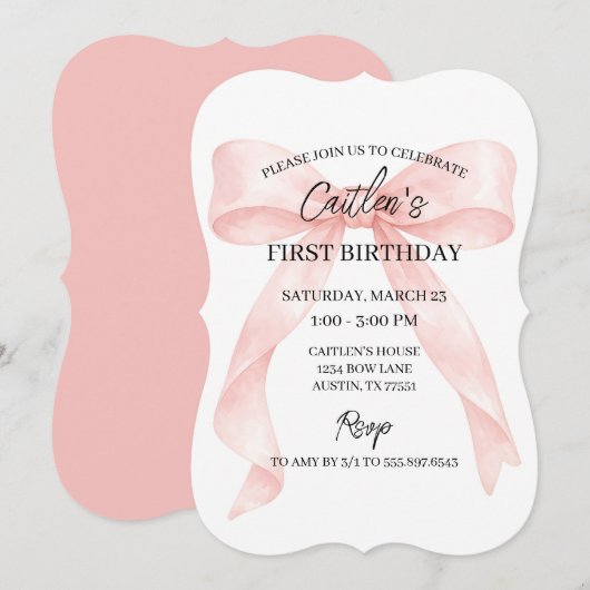 Pink Bow Birthday Kaart (Voorkant / Achterkant)