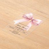 Pink bow birthday luxury clear acryl uitnodigingen (Laagn)
