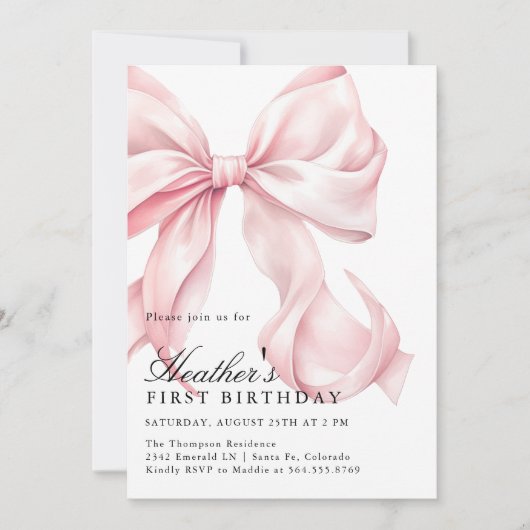 Pink Bow Birthday Party Coquette Bow Kaart (Voorkant)