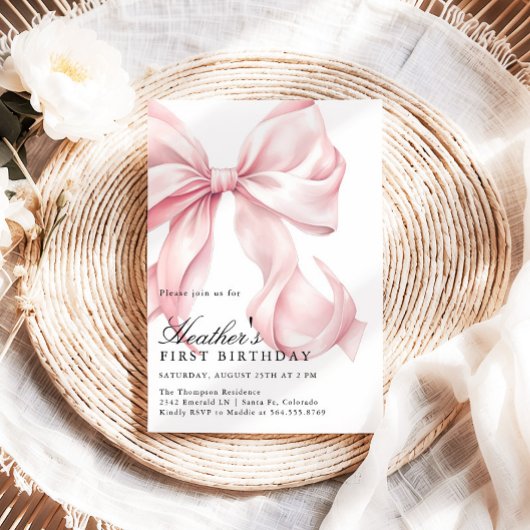 Pink Bow Birthday Party Coquette Bow Kaart