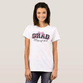 Pink Bow Black Varsity Letter Grad Class of Year T-shirt (Voorkant volledig)