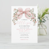 Pink Bow Bloemen Baby shower Uitnodiging Sweet Gir (Staand voorkant)