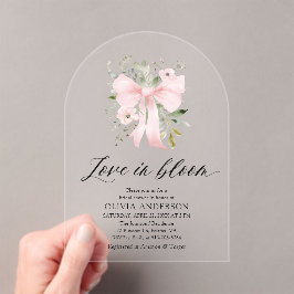 Pink Bow Bloemen Liefde in Bloom Arch Vrijgezellen Acryl Uitnodigingen