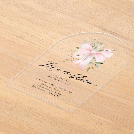 Pink Bow Bloemen Liefde in Bloom Arch Vrijgezellen Acryl Uitnodigingen (Laagn)