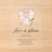 Pink Bow Bloemen Liefde in Bloom Arch Vrijgezellen Acryl Uitnodigingen (Voorkant)