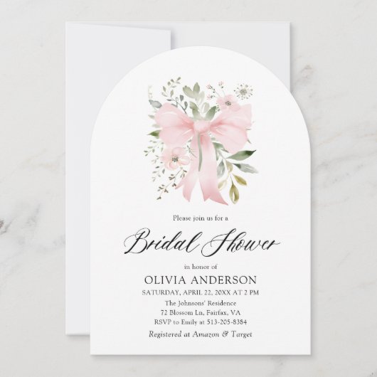 Pink Bow Bloemen Liefde in Bloom Arch Vrijgezellen Kaart (Voorkant)