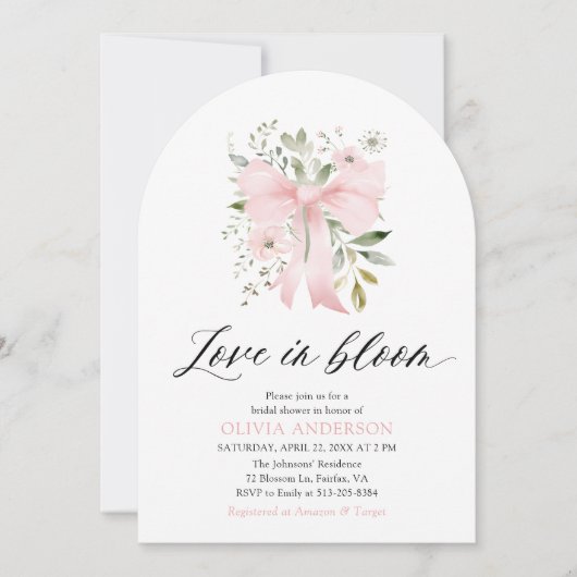 Pink Bow Bloemen Liefde in Bloom Arch Vrijgezellen Kaart (Voorkant)