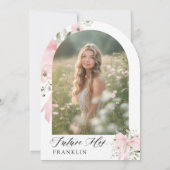 Pink Bow Bloemen Liefde in Bloom Arch Vrijgezellen Kaart (Achterkant)