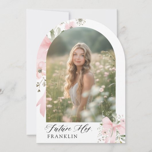 Pink Bow Bloemen Liefde in Bloom Arch Vrijgezellen Kaart (Achterkant)