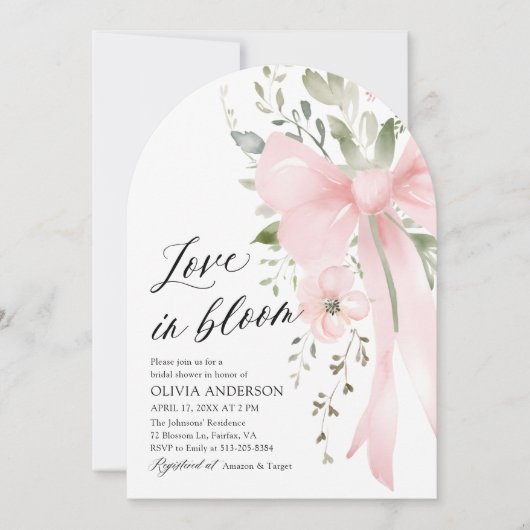 Pink Bow Bloemen Liefde in Bloom Arch Vrijgezellen Kaart (Voorkant)