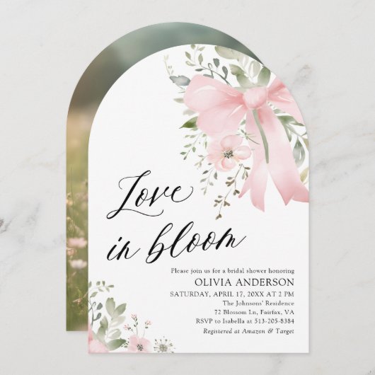 Pink Bow Bloemen Liefde in Bloom Arch Vrijgezellen Kaart (Voorkant / Achterkant)