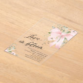 Pink Bow Bloemen Liefde in Bloom Vrijgezellenfeest Acryl Uitnodigingen (Laagn)