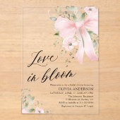 Pink Bow Bloemen Liefde in Bloom Vrijgezellenfeest Acryl Uitnodigingen (Voorkant)