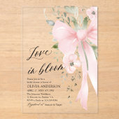 Pink Bow Bloemen Liefde in Bloom Vrijgezellenfeest Acryl Uitnodigingen (Voorkant)