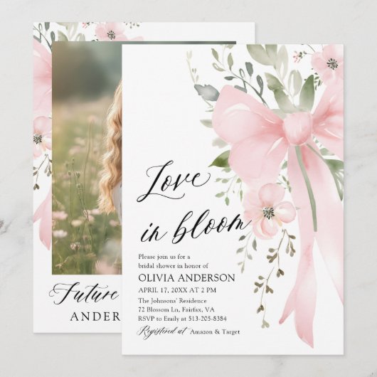 Pink Bow Bloemen Liefde in Bloom Vrijgezellenfeest Kaart (Voorkant / Achterkant)