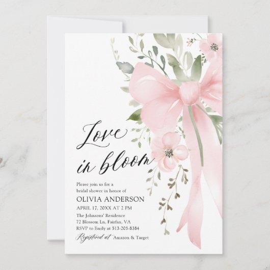 Pink Bow Bloemen Liefde in Bloom Vrijgezellenfeest Kaart (Voorkant)