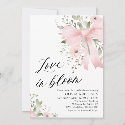 Pink Bow Bloemen Liefde in Bloom Vrijgezellenfeest Kaart (Voorkant)