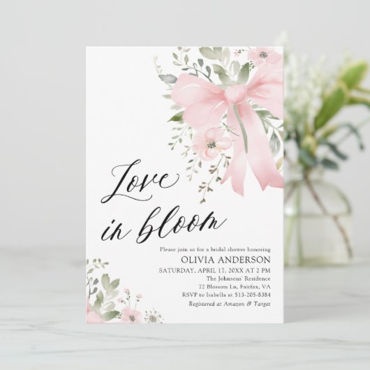 Pink Bow Bloemen Liefde in Bloom Vrijgezellenfeest Kaart (Staand voorkant)