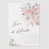 Pink Bow Bloemen Liefde in Bloom Vrijgezellenfeest Vellum Uitnodigingen (Voorkant)