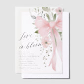 Pink Bow Bloemen Liefde in Bloom Vrijgezellenfeest Vellum Uitnodigingen (Offset)