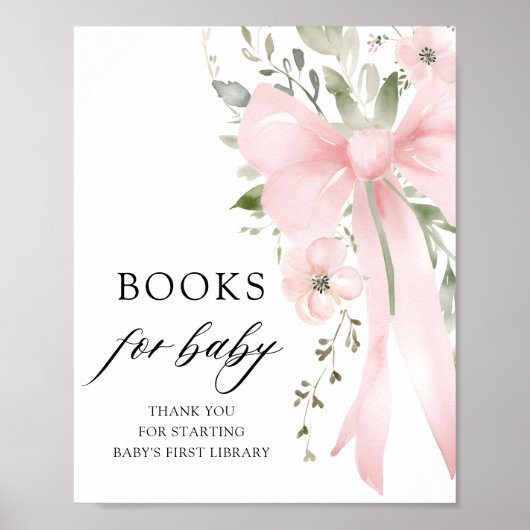 Pink Bow Bloemen Meisje Baby shower Boeken voor Ba Poster (Voorkant)