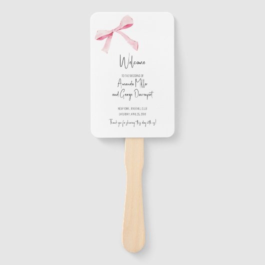 Pink Bow bloemenbruiloft programma fan Handwaaier (Voorkant)