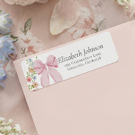 Pink Bow Bloom Baby Shower Return Address Etiket