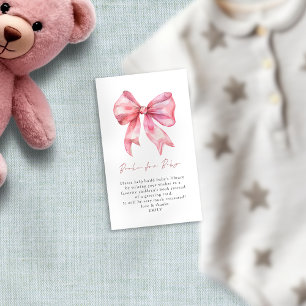 Pink Bow Boeken voor Baby shower Informatiekaartje