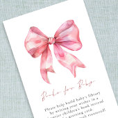 Pink Bow Boeken voor Baby shower Informatiekaartje