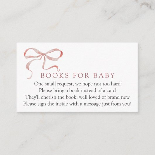 Pink Bow Boeken voor Baby Verzoek Informatiekaartje (Voorkant)