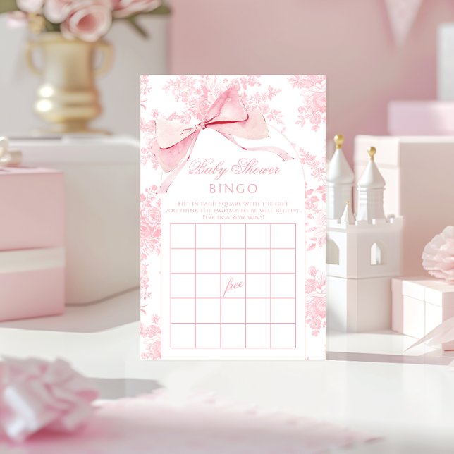 Pink Bow Boho Arch Flolar Baby shower Bingo spel (Creator heeft geüpload)