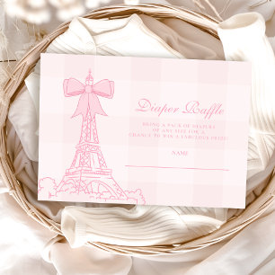 Pink Bow Bonjour Bebe Baby shower Diapper Raffle Informatiekaartje