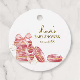 Pink Bow Bonjour Bébé French Macarons Baby shower Bedankjes Labels