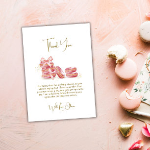 Pink Bow Bonjour Bébé French Macarons Baby shower Bedankkaart