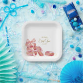 Pink Bow Bonjour Bébé French Macarons Baby shower Papieren Bordje (Feest)