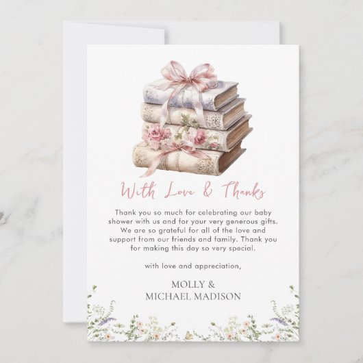 Pink Bow Book Baby shower Bedankt Card (Voorkant)