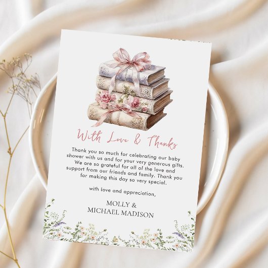 Pink Bow Book Baby shower Bedankt Card
