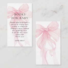 Pink Bow Books for Baby Shower Informatiekaartje