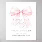 Pink Bow Books for Baby Shower Sign Poster (Voorkant)