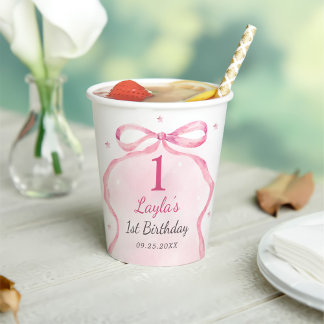 Pink Bow Boutique 1e verjaardagsfeestje Papieren Bekers