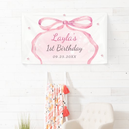 Pink Bow Boutique 1e verjaardagsfeestje Spandoek (Insitu)