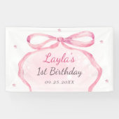 Pink Bow Boutique 1e verjaardagsfeestje Spandoek (Horizontaal)