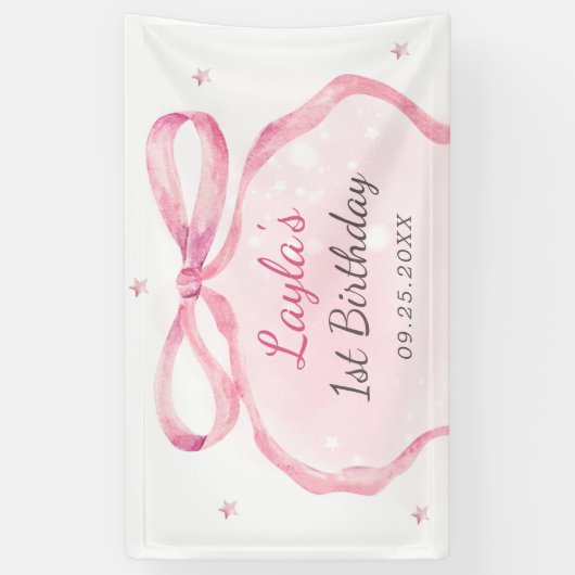 Pink Bow Boutique 1e verjaardagsfeestje Spandoek (Verticaal)