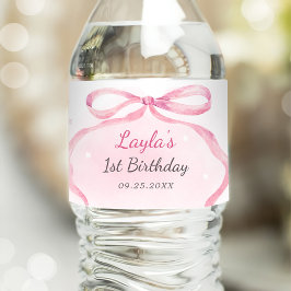 Pink Bow Boutique 1e verjaardagsfeestje Waterfles Etiket