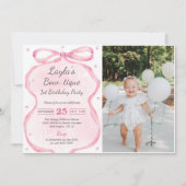 Pink Bow Boutique 1st Birthday Party Foto Kaart (Voorkant)