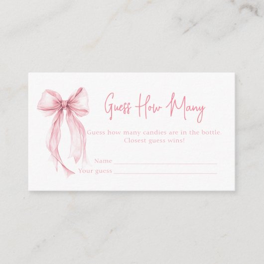 Pink Bow Bridal Shower Guess How Many Game Informatiekaartje (Voorkant)