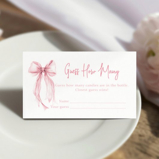 Pink Bow Bridal Shower Guess How Many Game Informatiekaartje