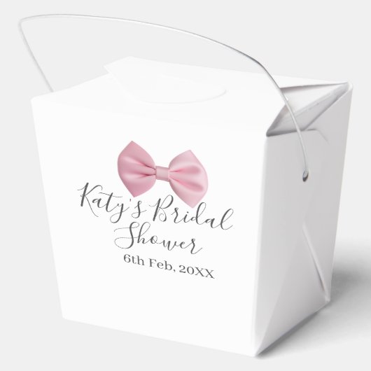Pink bow bridal shower name date pastel stylish te bedankdoosjes (Achterkant)