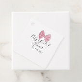 Pink bow bridal shower name date pastel stylish te bedankjes labels (In situ)